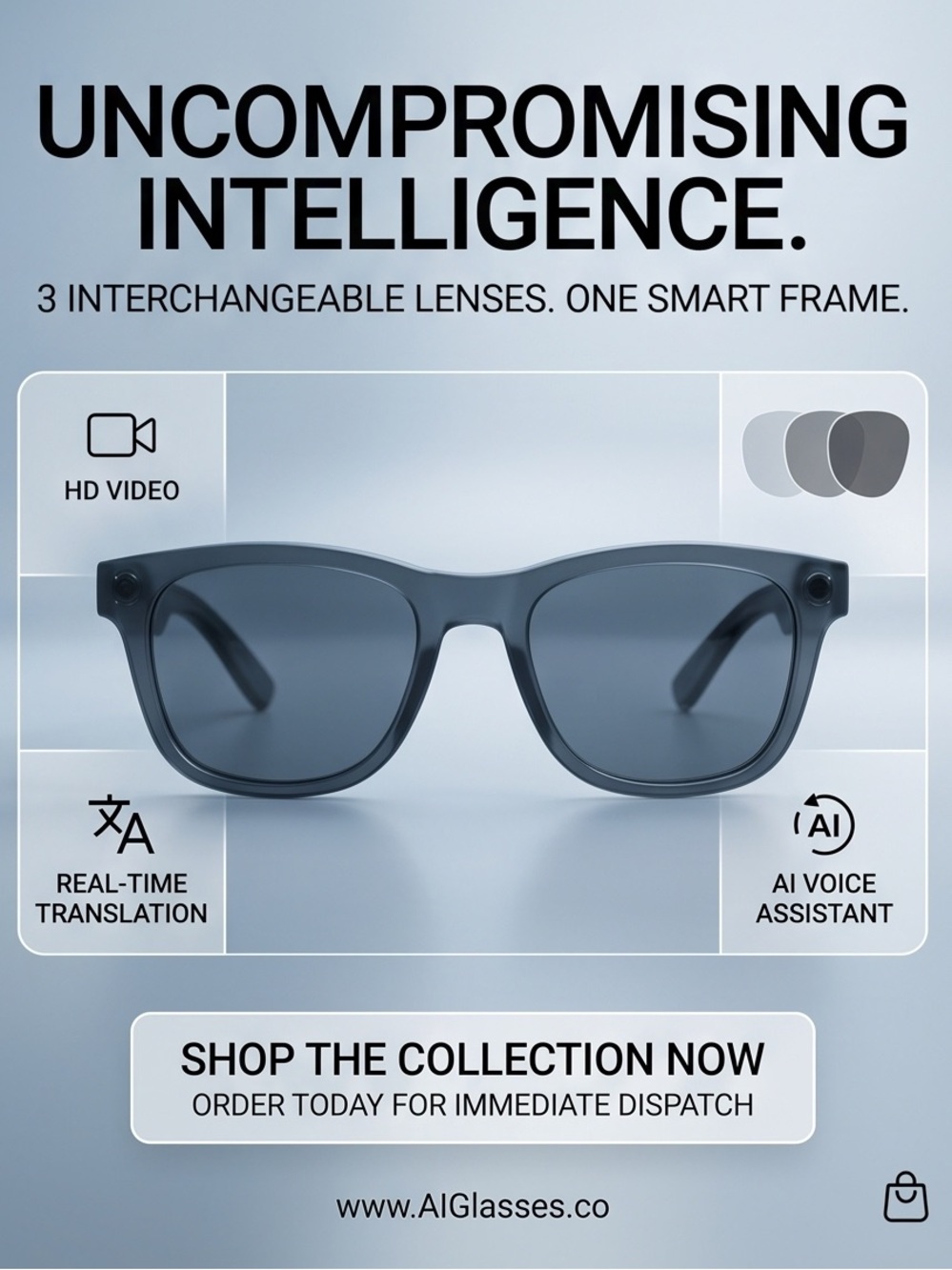Smart Sunglasses in Dark Blue – AI Voice Assistant & HD Video